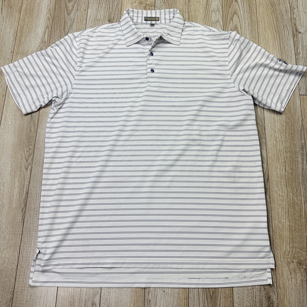 Peter Millar Polo Shirt Mens XL E4 Summer Comfort Golf White Purple Striped